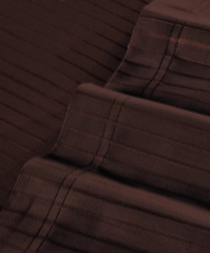 Classic Stripe Solid Dyed Single Bedsheet Set, Brown Syrup|210 TC Cotton|1 Pillow Cover