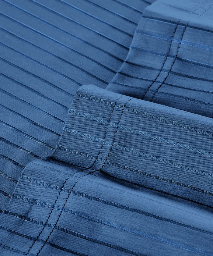 Classic Stripe Solid King Bedsheet Set, Air Force|210 TC Cotton| 2 Pillow Covers
