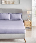 Classic Stripe Solid King Bedsheet Set, Amethyst|210 TC Cotton| 2 Pillow Covers