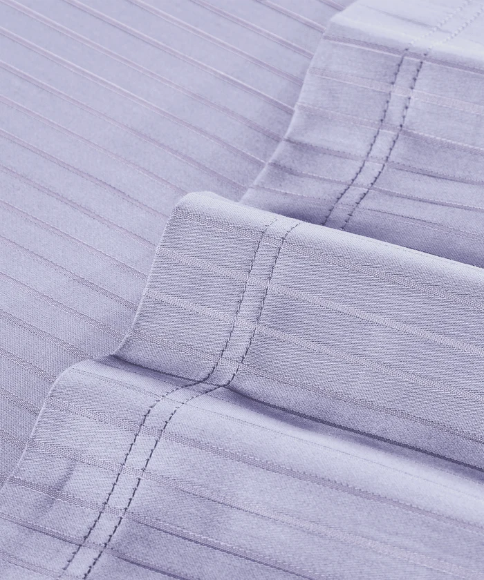 Classic Stripe Solid King Bedsheet Set, Amethyst|210 TC Cotton| 2 Pillow Covers