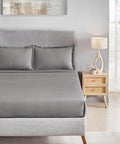 Classic Stripe Solid King Bedsheet Set, Frost Grey|210 TC Cotton| 2 Pillow Covers