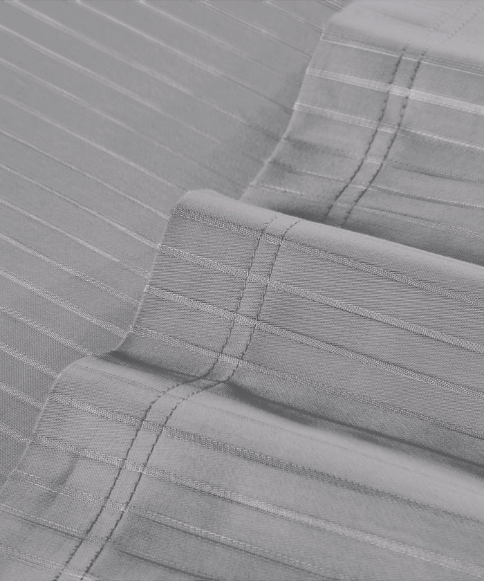Classic Stripe Solid King Bedsheet Set, Frost Grey|210 TC Cotton| 2 Pillow Covers