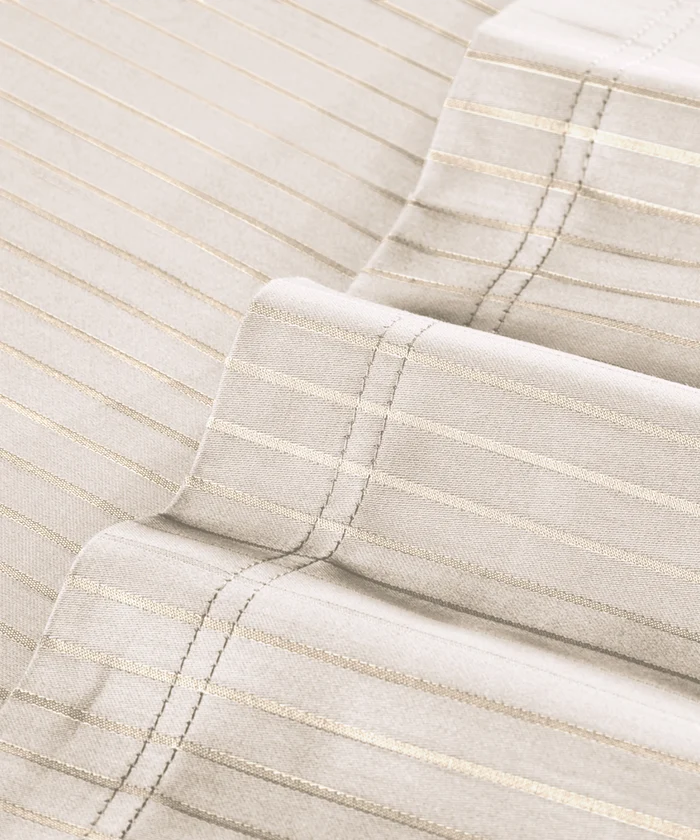 Classic Stripe Solid King Bedsheet Set, Pearled ivory|210 TC Cotton| 2 Pillow Covers