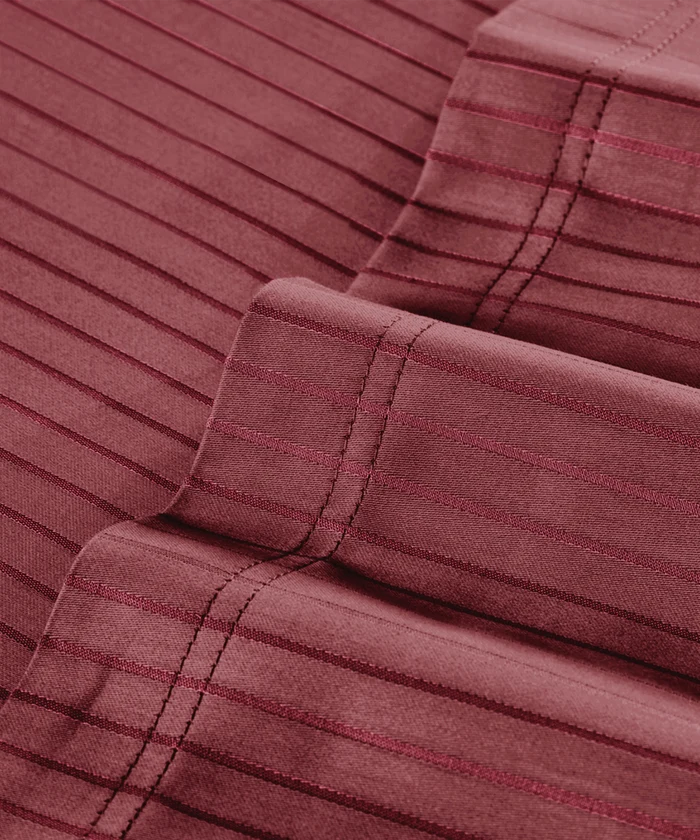 Classic Stripe Solid King Bedsheet Set, Ruby Maroon|210 TC Cotton| 2 Pillow Covers
