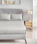 Classic Stripe Solid King Bedsheet Set, Snow Flakes|210 TC Cotton| 2 Pillow Covers