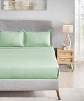 Classic Stripe Solid King Bedsheet Set,Sea Foam|210 TC Cotton| 2 Pillow Covers