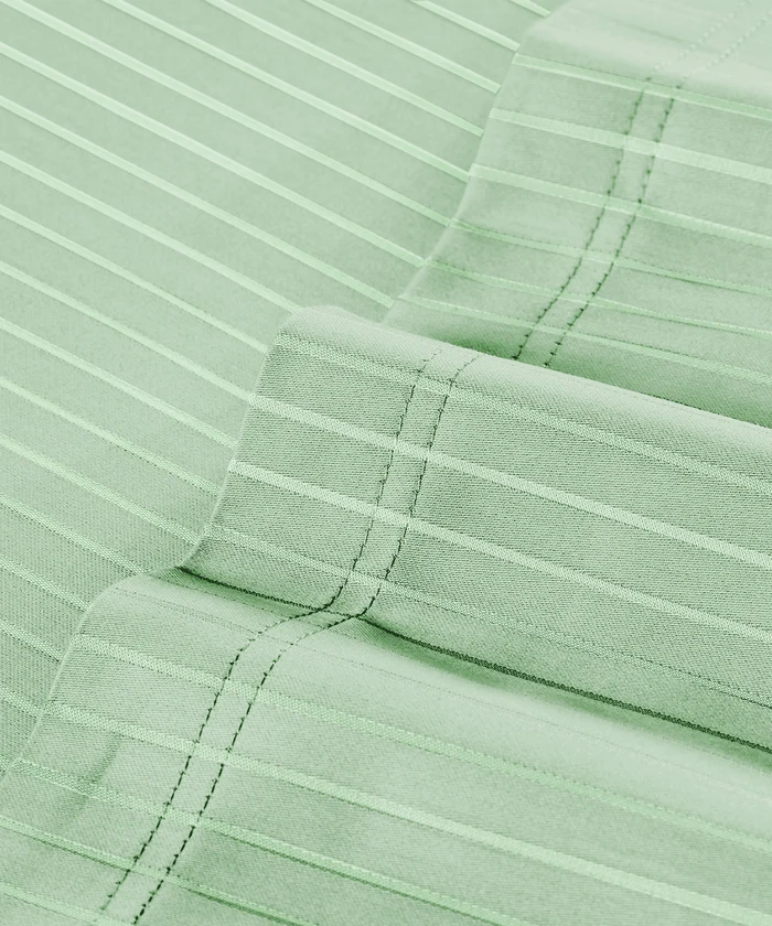 Classic Stripe Solid King Bedsheet Set,Sea Foam|210 TC Cotton| 2 Pillow Covers