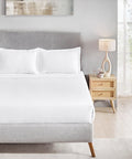 Classic Stripe Solid King Bedsheet Set,White |210 TC Cotton| 2 Pillow Covers