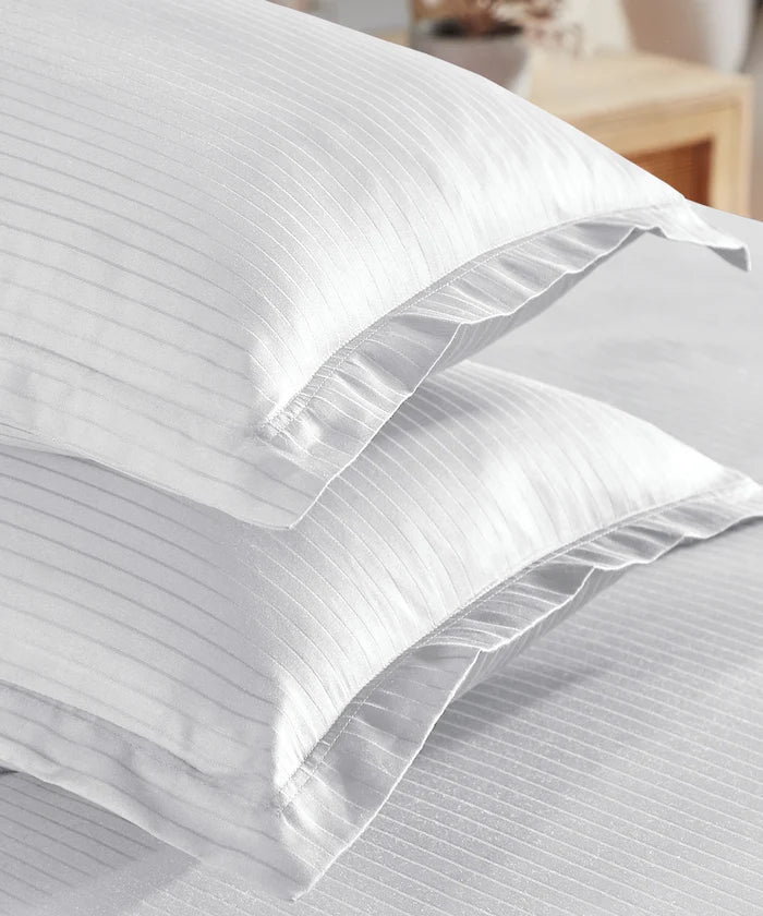 Classic Stripe Solid King Bedsheet Set,White |210 TC Cotton| 2 Pillow Covers