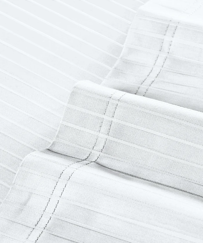 Classic Stripe Solid King Bedsheet Set,White |210 TC Cotton| 2 Pillow Covers