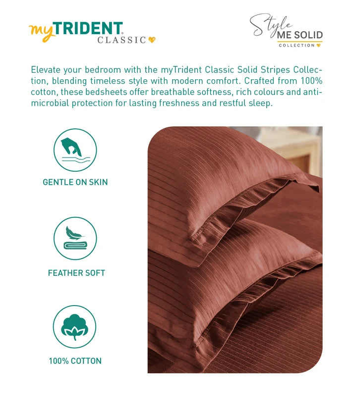 Classic Style me Solid King Bedsheet Set, Ember | 210TC Cotton| 2 Pillow Covers