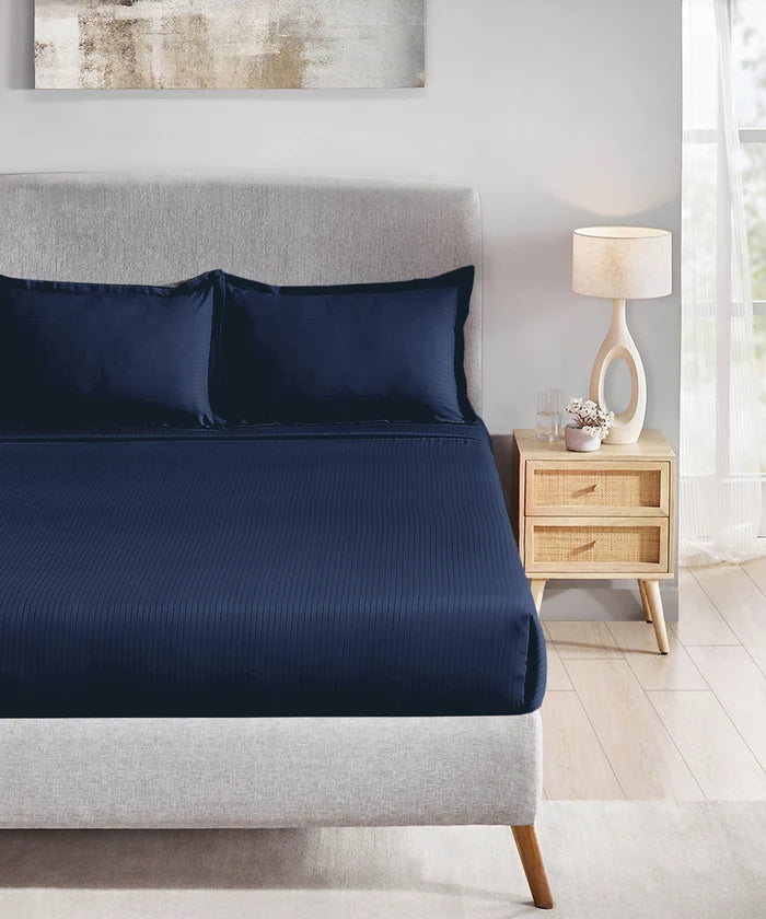 Classic Style me Solid King Bedsheet Set, Iron Blue | 210TC Cotton| 2 Pillow Covers