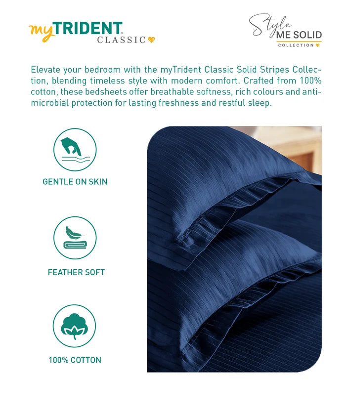 Classic Style me Solid King Bedsheet Set, Iron Blue | 210TC Cotton| 2 Pillow Covers
