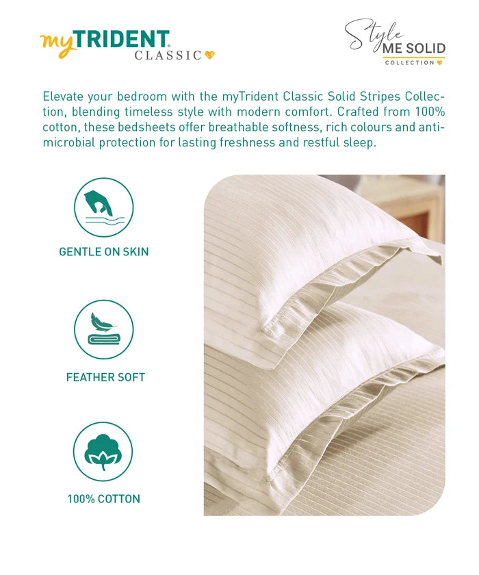 Classic Style me Solid King Bedsheet Set, Pearled Ivory| 210TC Cotton| 2 Pillow Covers