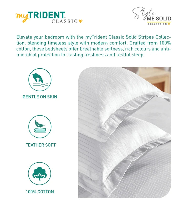Classic Style me Solid King Bedsheet Set, White| 210TC Cotton| 2 Pillow Covers