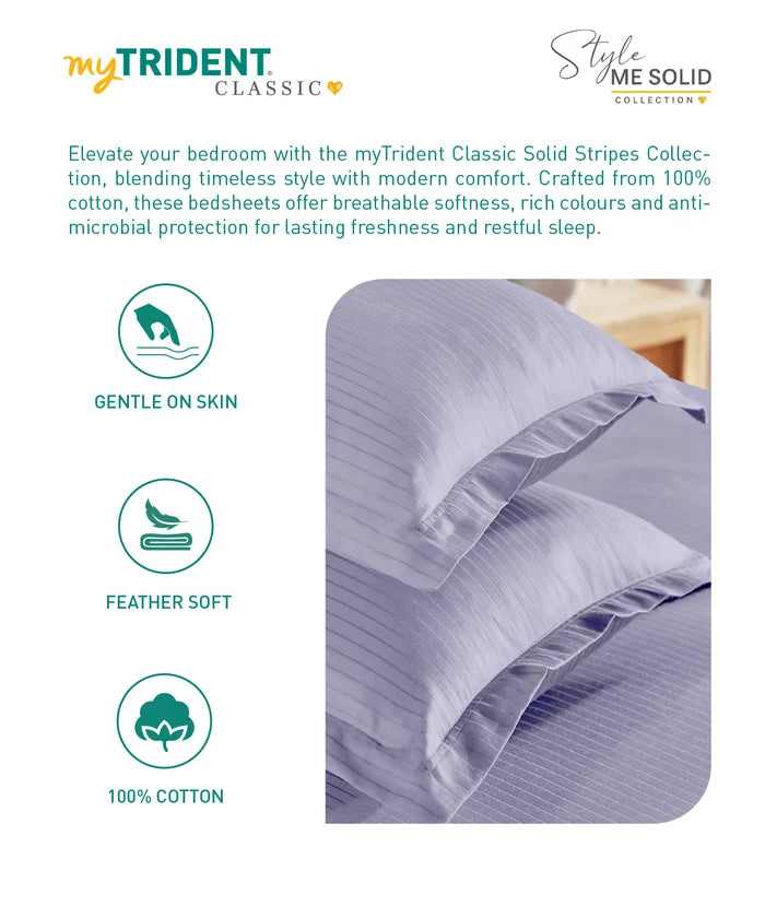 Classic Style me Solid Single Bedsheet Set, Amethyst | 210TC Cotton | 1 Pillow Cover