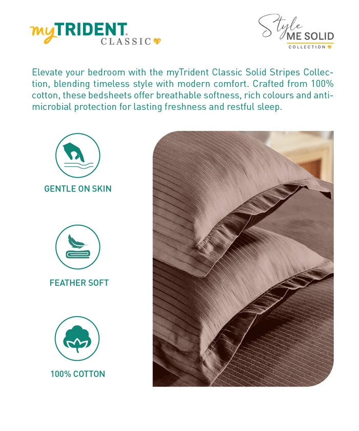 Classic Style me Solid Single Bedsheet Set, Biscotti| 210TC Cotton | 1 Pillow Cover