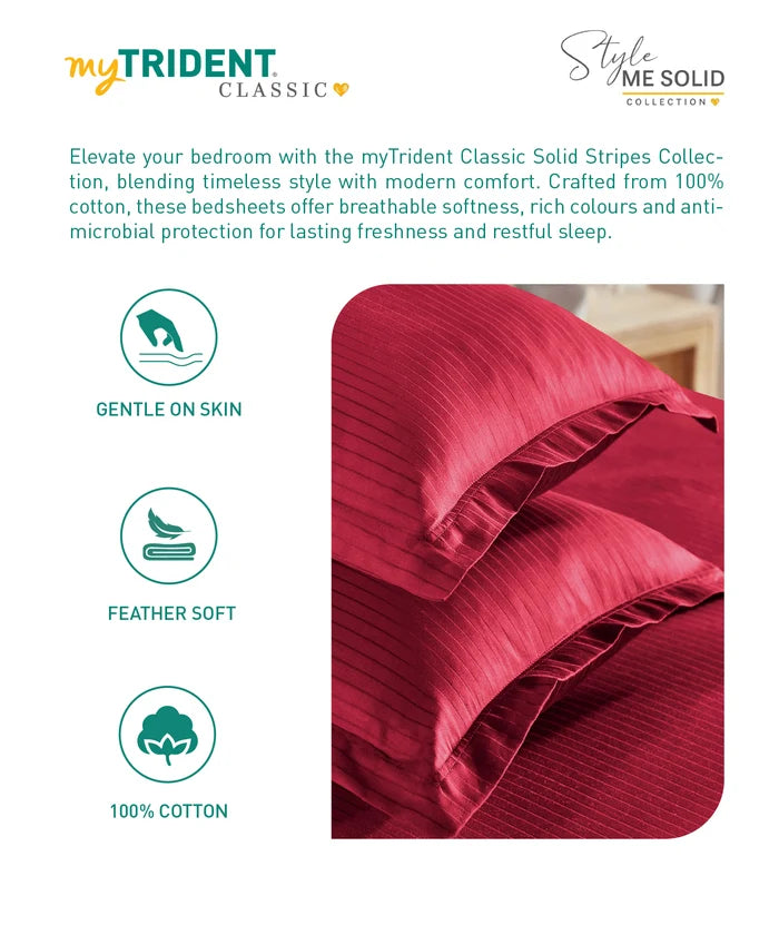 Classic Style me Solid Single Bedsheet Set, Blaze| 210TC Cotton | 1 Pillow Cover