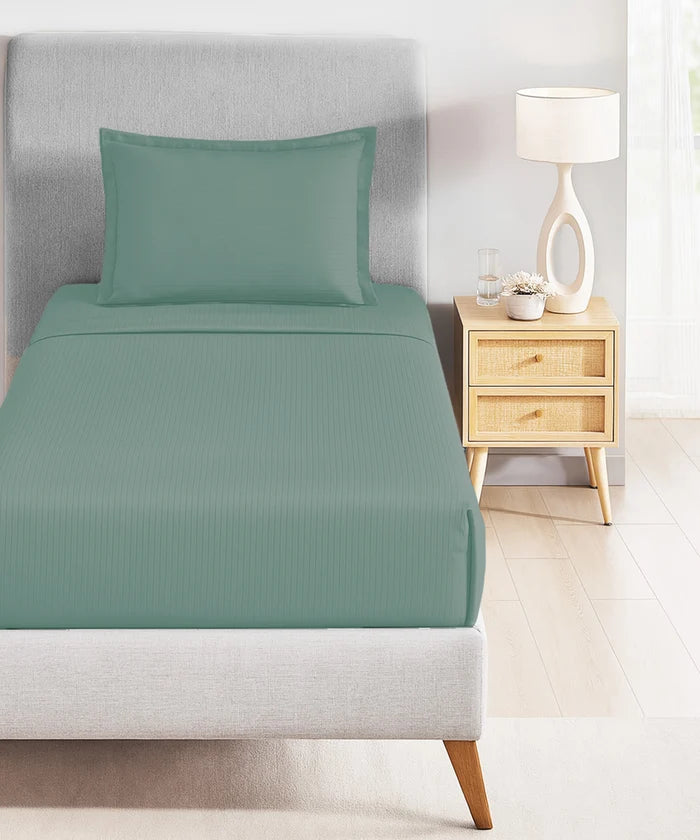 Classic Style me Solid Single Bedsheet Set, Cedar| 210TC Cotton | 1 Pillow Cover