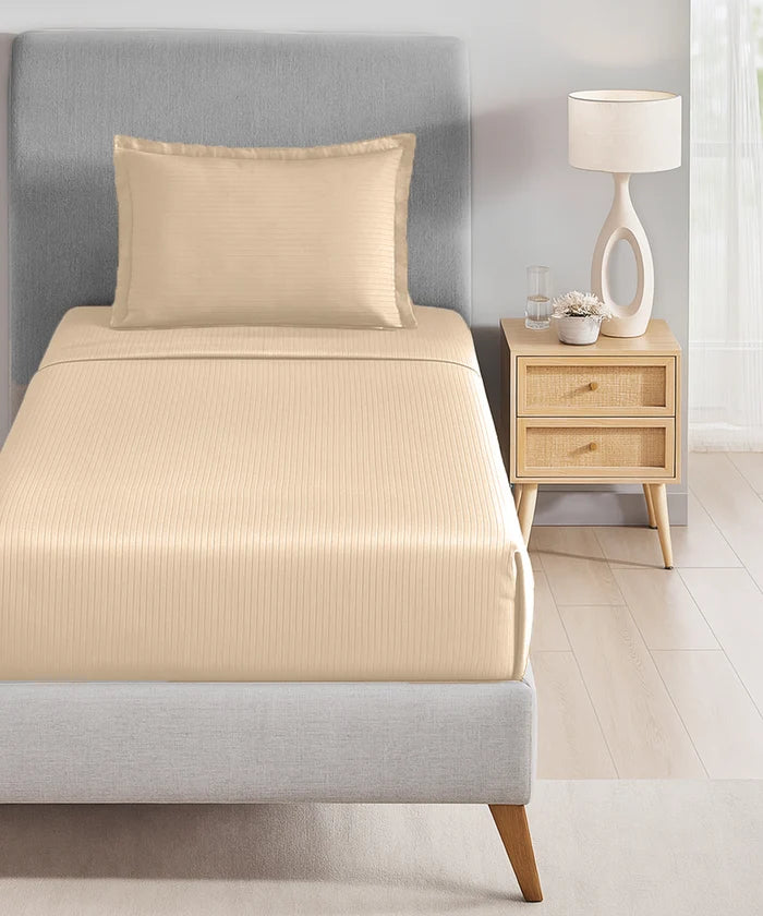 Classic Style me Solid Single Bedsheet Set, Irish Cream | 210TC Cotton | 1 Pillow Cover