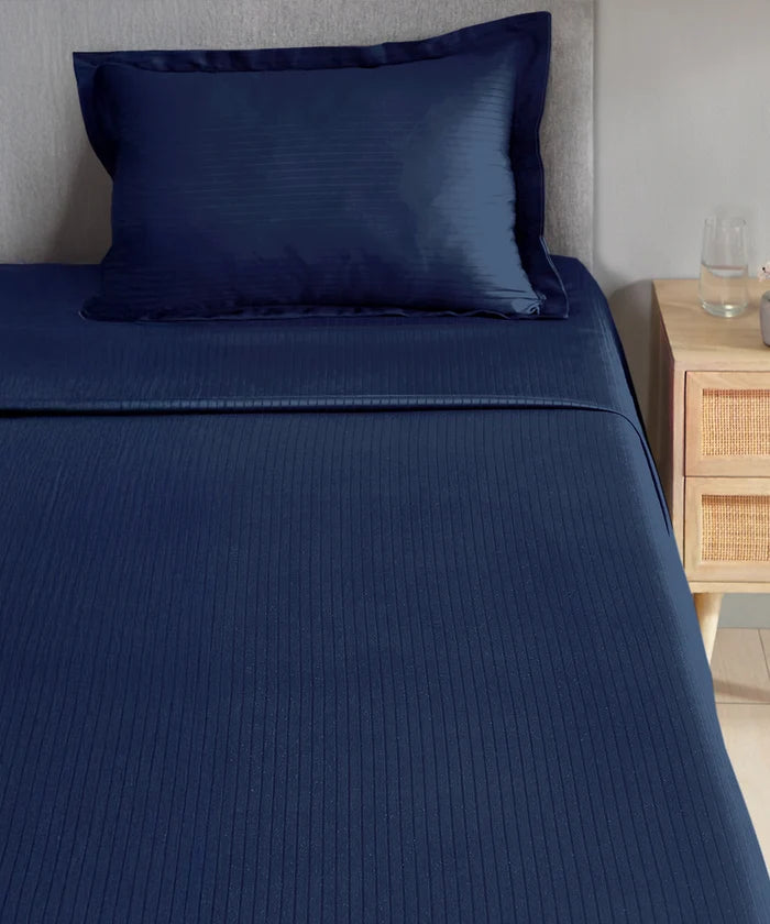Classic Style me Solid Single Bedsheet Set, Iron Blue | 210TC Cotton | 1 Pillow Cover