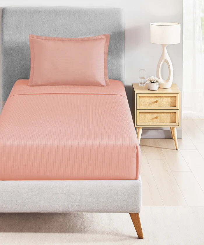 Classic Style me Solid Single Bedsheet Set, Papaya| 210TC Cotton | 1 Pillow Cover