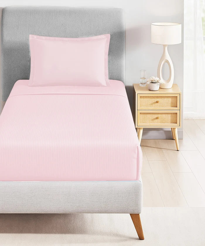 Classic Style me Solid Single Bedsheet Set, Peony| 210TC Cotton | 1 Pillow Cover