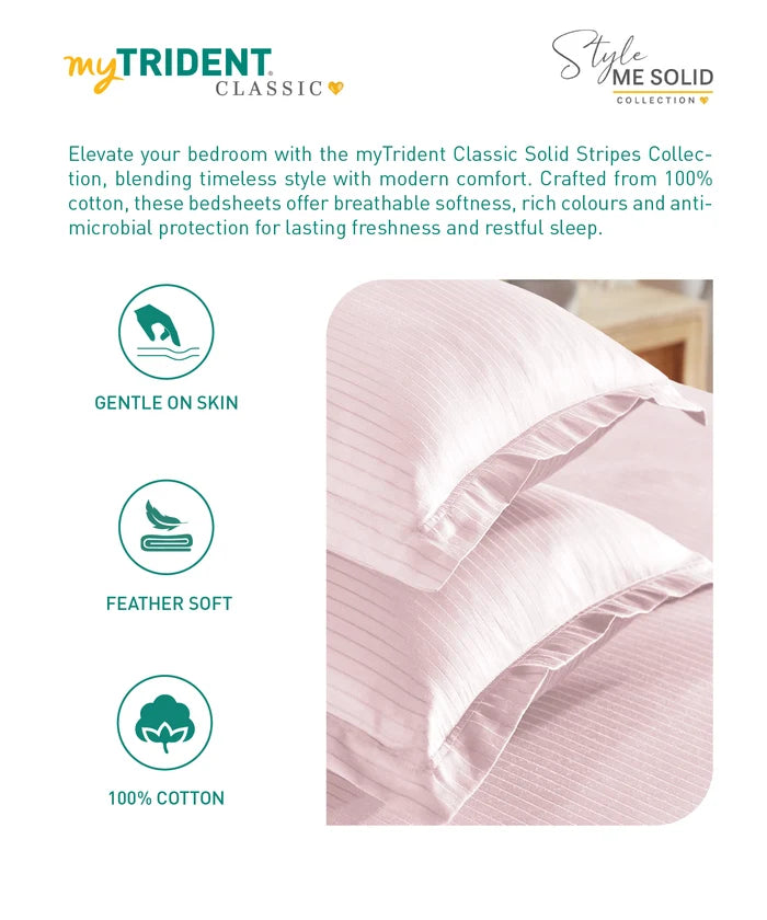 Classic Style me Solid Single Bedsheet Set, Peony| 210TC Cotton | 1 Pillow Cover