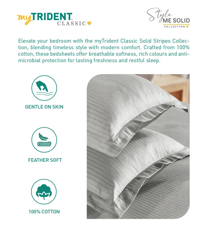Classic Style me Solid Single Bedsheet Set, Snow Flake | 210TC Cotton | 1 Pillow Cover