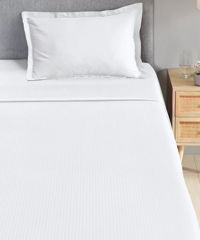 Classic Style me Solid Single Bedsheet Set, White | 210 TC Cotton | 1 Pillow Cover