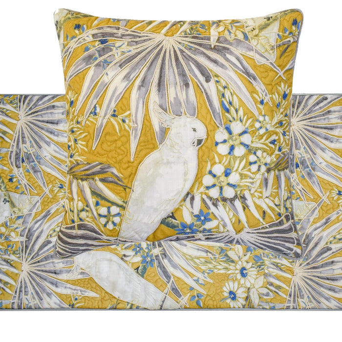 Cockatoo Love - Cotton Grey Decorative Bed Runner and Pillow Cover