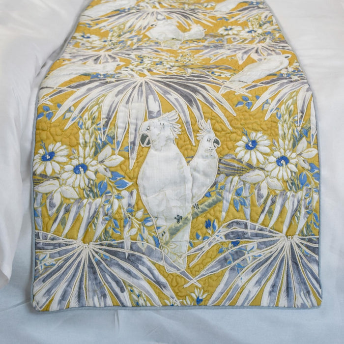 Cockatoo Love - Cotton Grey Decorative Bed Runner and Pillow Cover