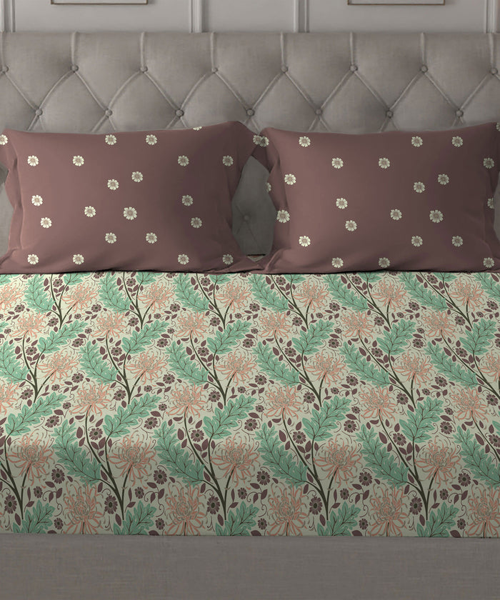 Comfort Living Queen Bedsheet Set, Serene Brown| 120 TC Cotton|2 Pillow Cover