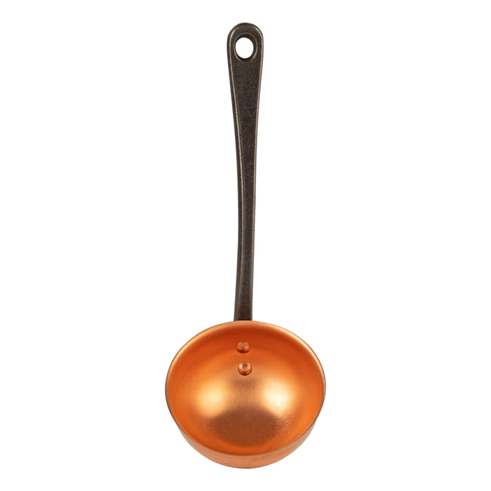 Copper Ladle with Cast Iron Handle — ladle upright with round copper cup and hanging hole; Cuisine Romefort