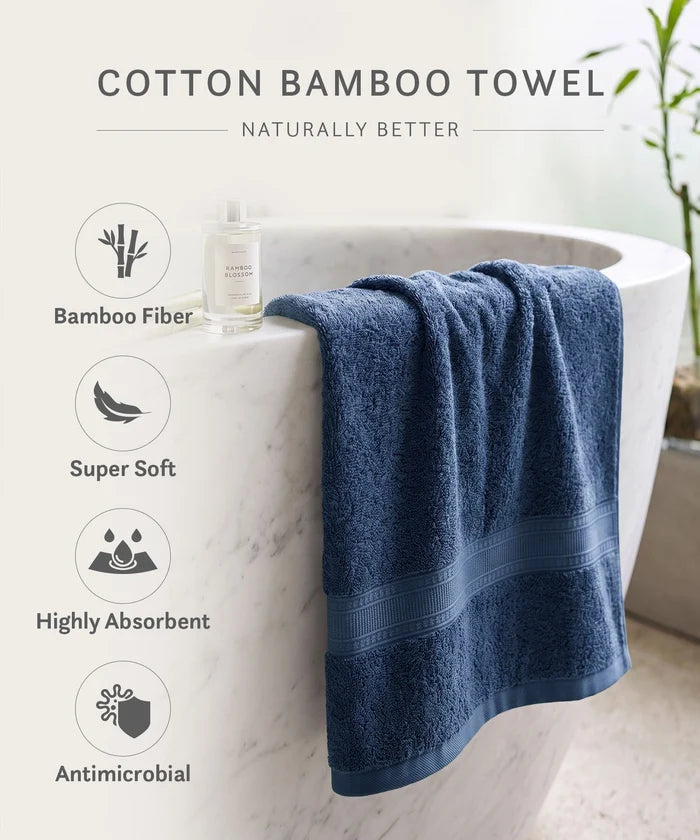 Cotton Bamboo 1 Pc Bath Towel, Yale Blue| 600 GSM