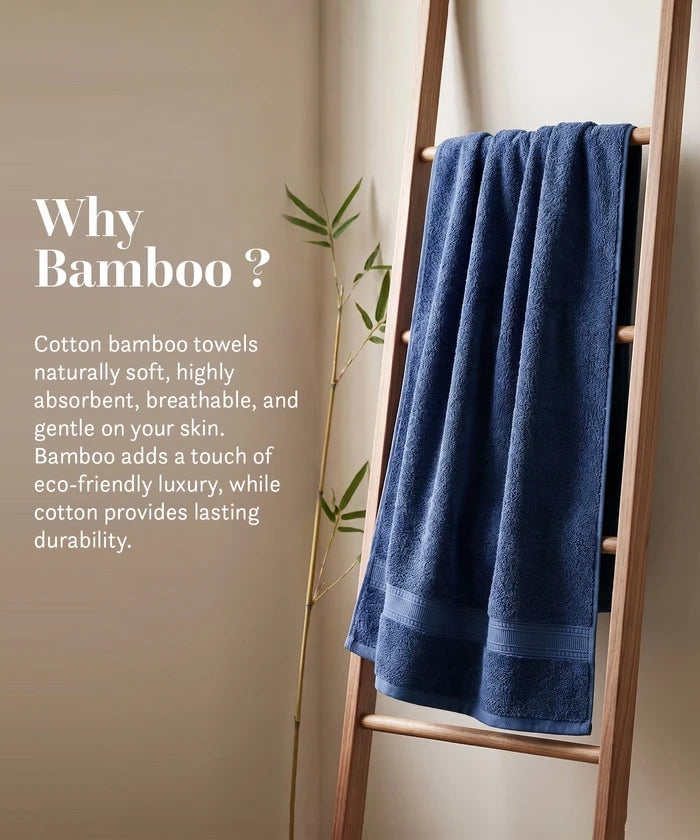 Cotton Bamboo 1 Pc Bath Towel, Yale Blue| 600 GSM