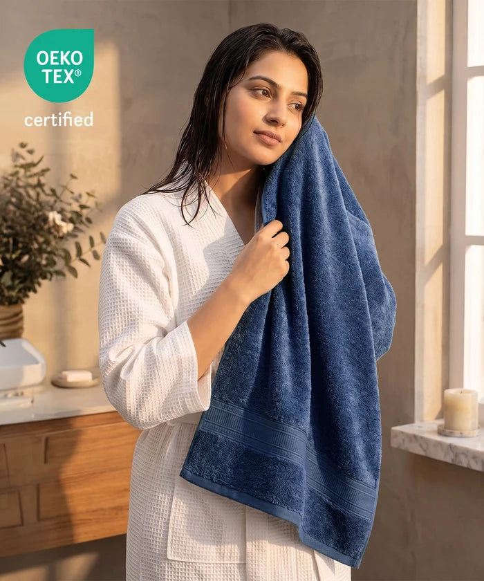 Cotton Bamboo 1 Pc Bath Towel, Yale Blue| 600 GSM
