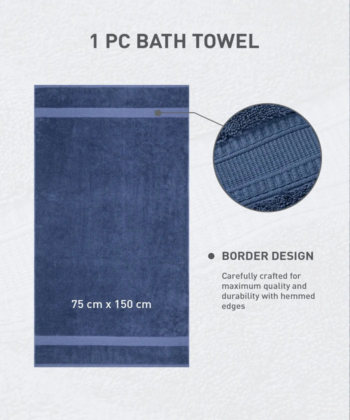 Cotton Bamboo 1 Pc Bath Towel, Yale Blue| 600 GSM