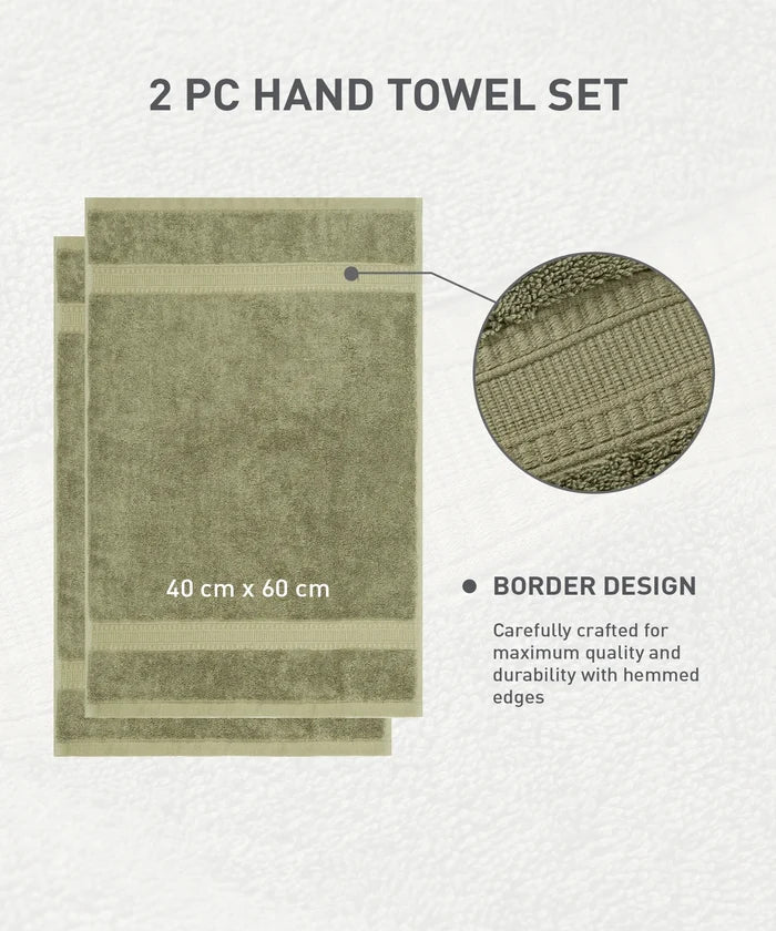 Cotton Bamboo 2 Pc Hand Towel, Hunter Green | 600 GSM