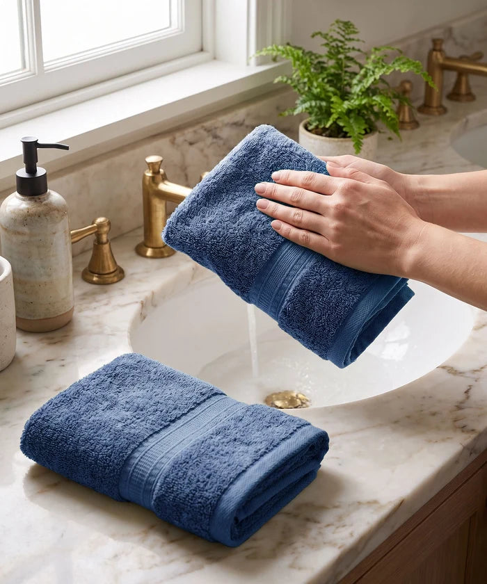 Cotton Bamboo 2 Pc Hand Towel, Yale Blue | 600 GSM