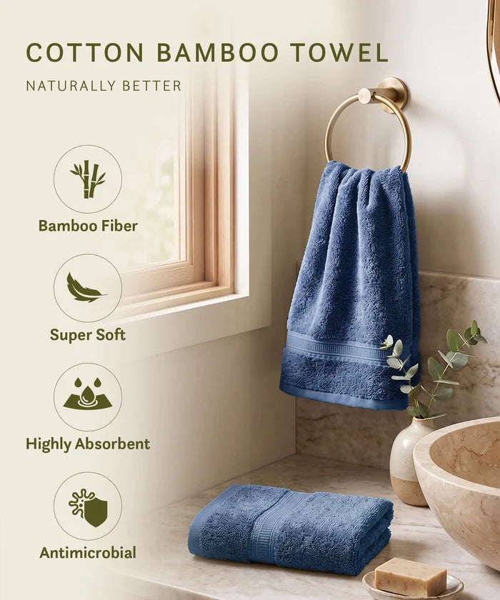 Cotton Bamboo 2 Pc Hand Towel, Yale Blue | 600 GSM