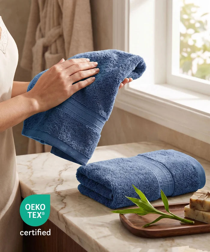 Cotton Bamboo 2 Pc Hand Towel, Yale Blue | 600 GSM