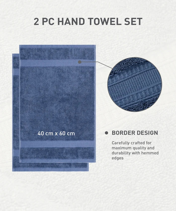 Cotton Bamboo 2 Pc Hand Towel, Yale Blue | 600 GSM