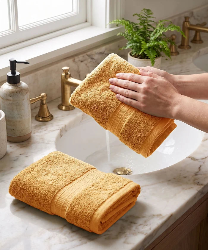 Cotton Bamboo 2 Pc Hand Towel, Yellow| 600 GSM