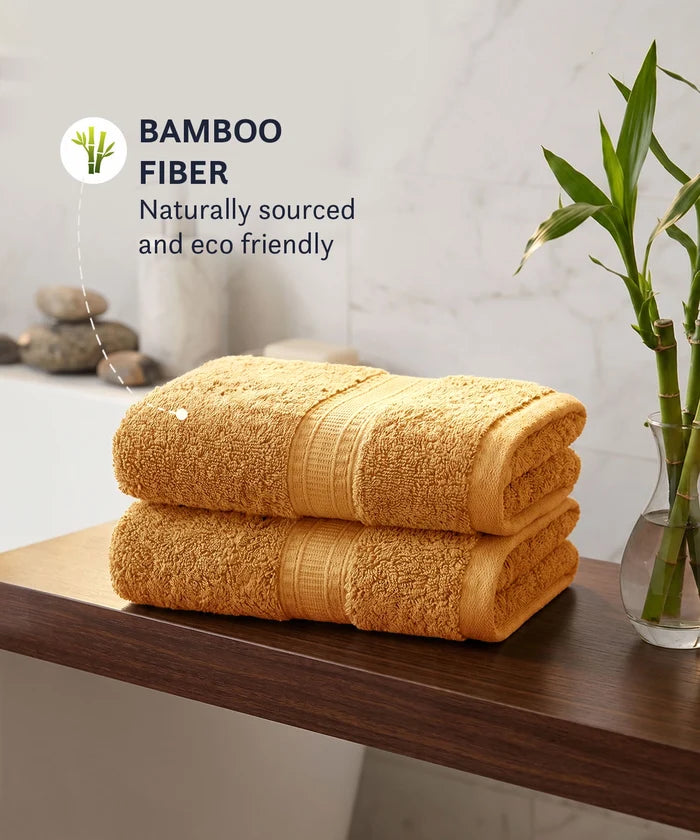 Cotton Bamboo 2 Pc Hand Towel, Yellow| 600 GSM