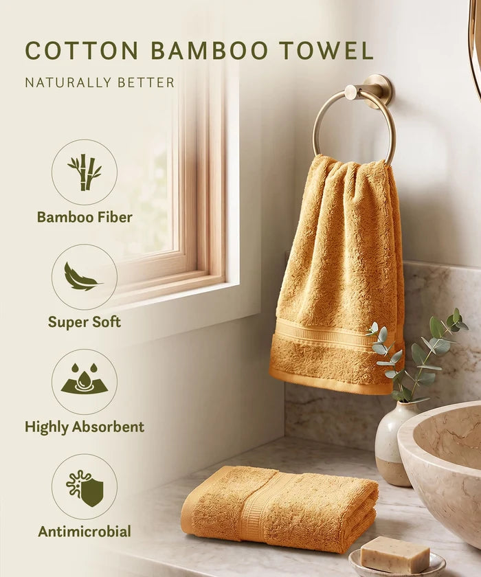 Cotton Bamboo 2 Pc Hand Towel, Yellow| 600 GSM