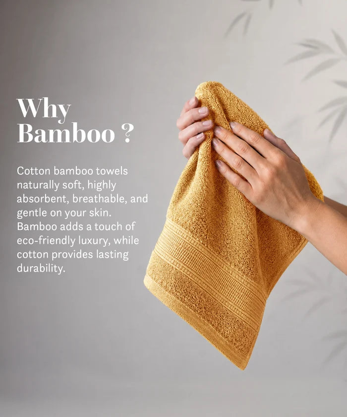 Cotton Bamboo 2 Pc Hand Towel, Yellow| 600 GSM