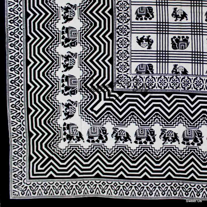 Cotton Elephant Geometric Floral Bedspread Bed sheet Queen Black White