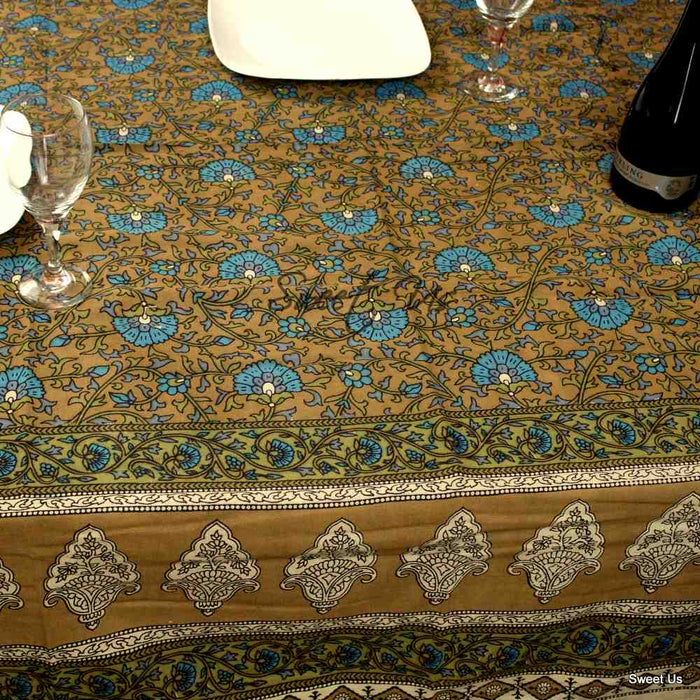 Cotton Floral Tablecloth for Rectangle Tables Tan Kitchen Dining Linen