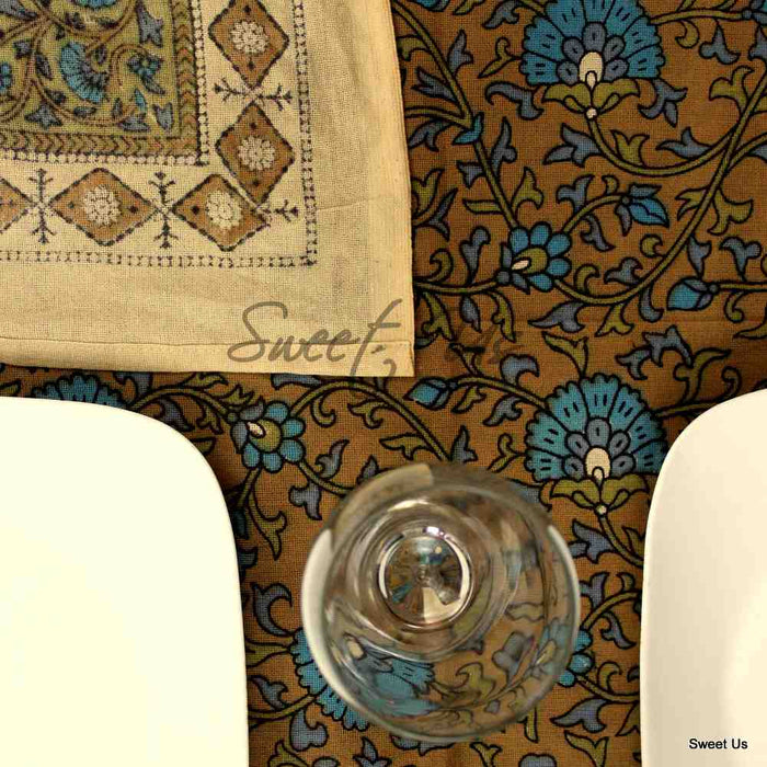 Cotton Floral Tablecloth for Rectangle Tables Tan Kitchen Dining Linen